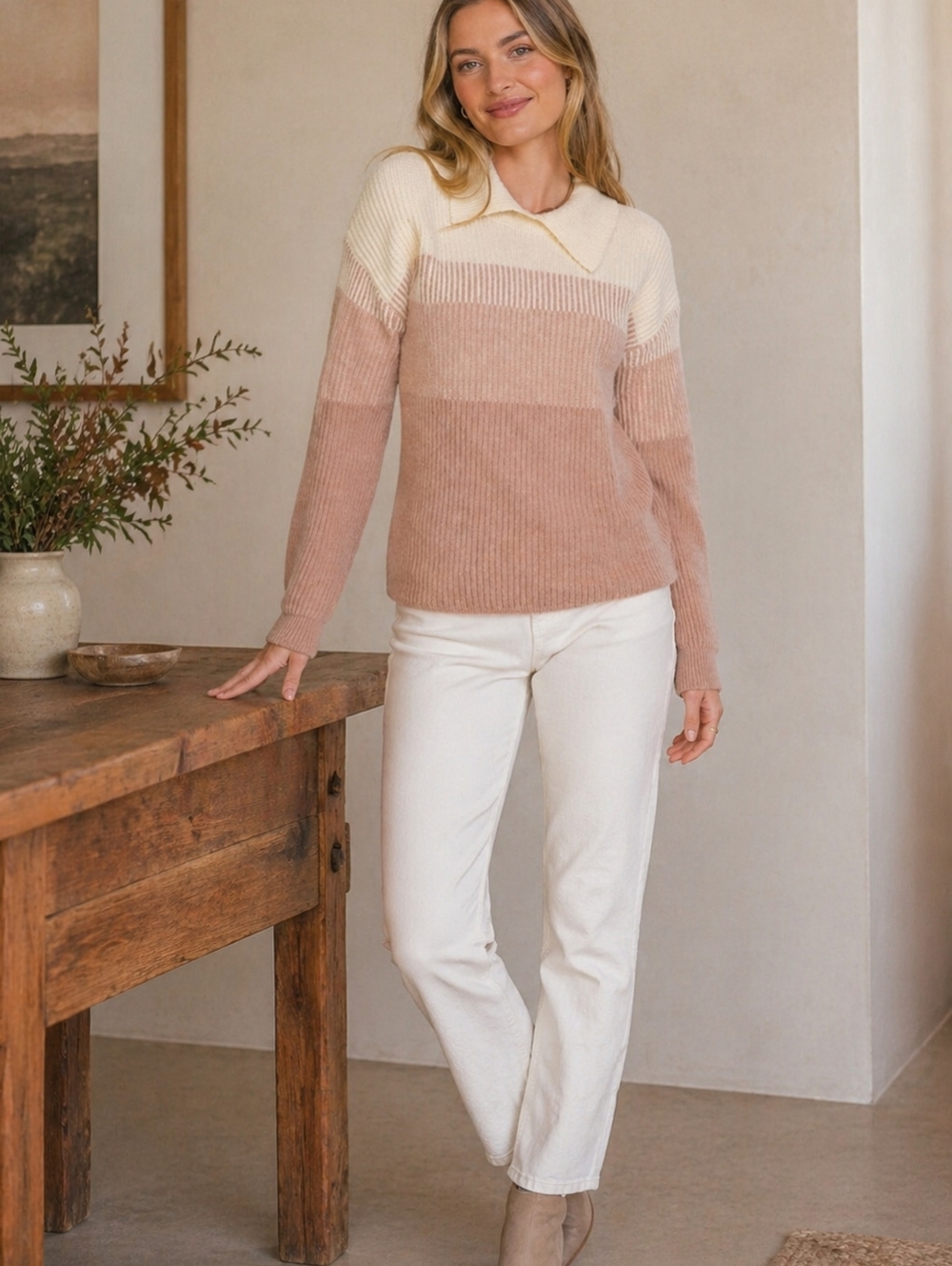 MYSTREE COLLARED COLOUR BLOCK PULLOVER SWEATER